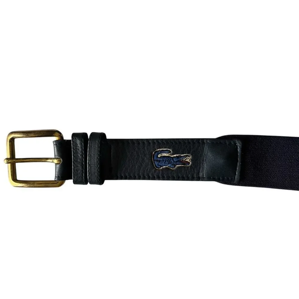 Lacoste Belt Blue Elastic and Brown Leather Size 38 Vintage Preppy